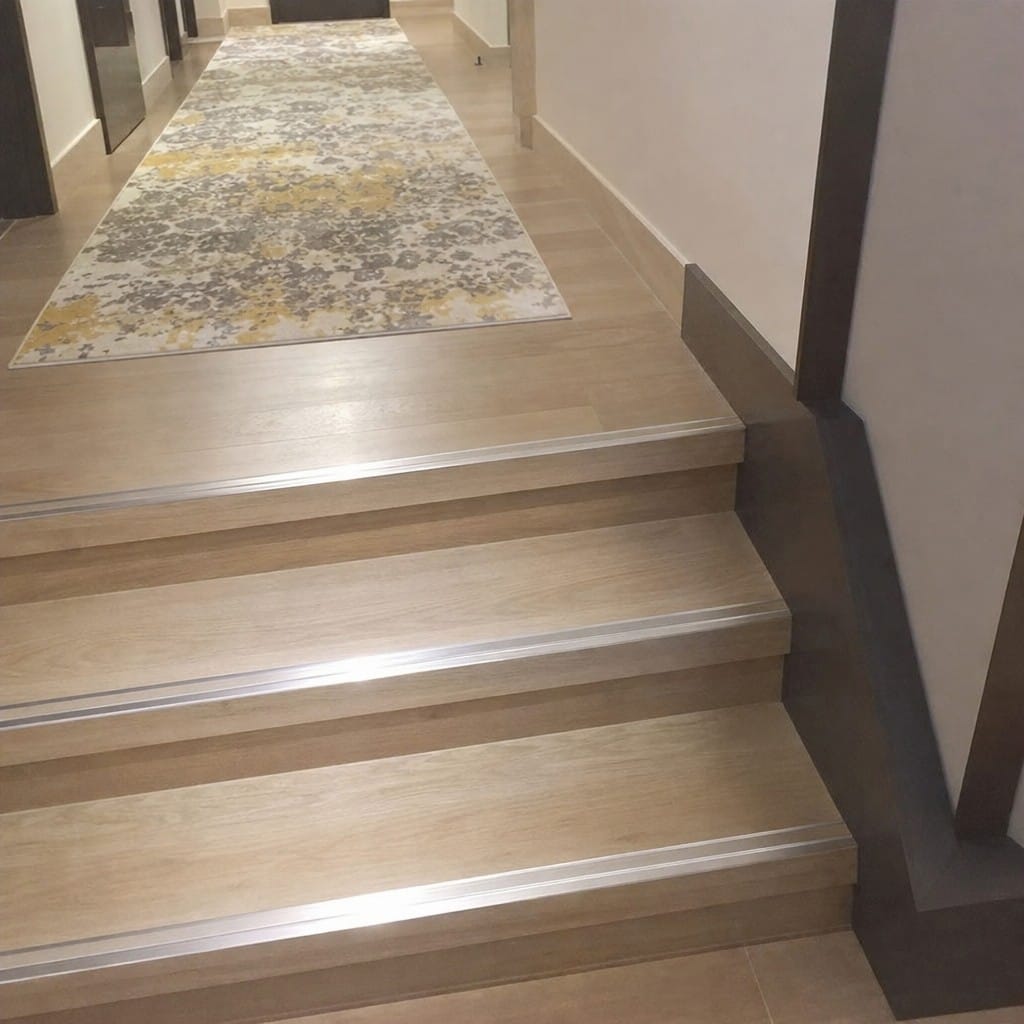 Customer photo review of Stainless Steel Flat Plate Stair Tread Insert Cut to Any Size