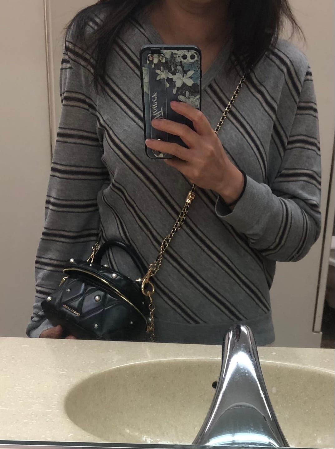Customer photo review of LILY Contrast Stripe V-Neck Sweater