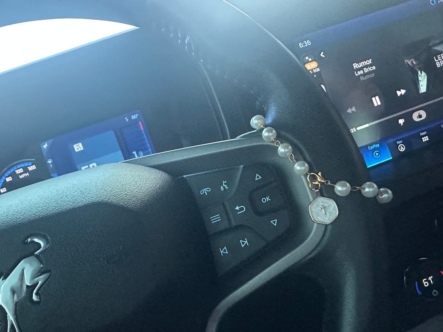 Customer photo review of FREE Today: Creamy Beads Strand Rearview Mirror Cross Car Pendant: Emblem of Heavenly Travel Protection