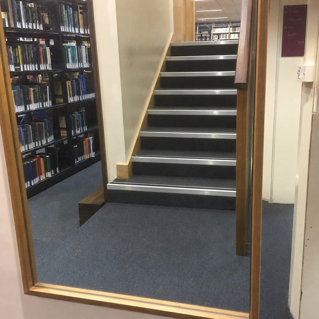 Customer photo review of Heavy Duty Rake Back Aluminium Stair Nosing 2.75m, 62 x 56mm, DDA Single Insert