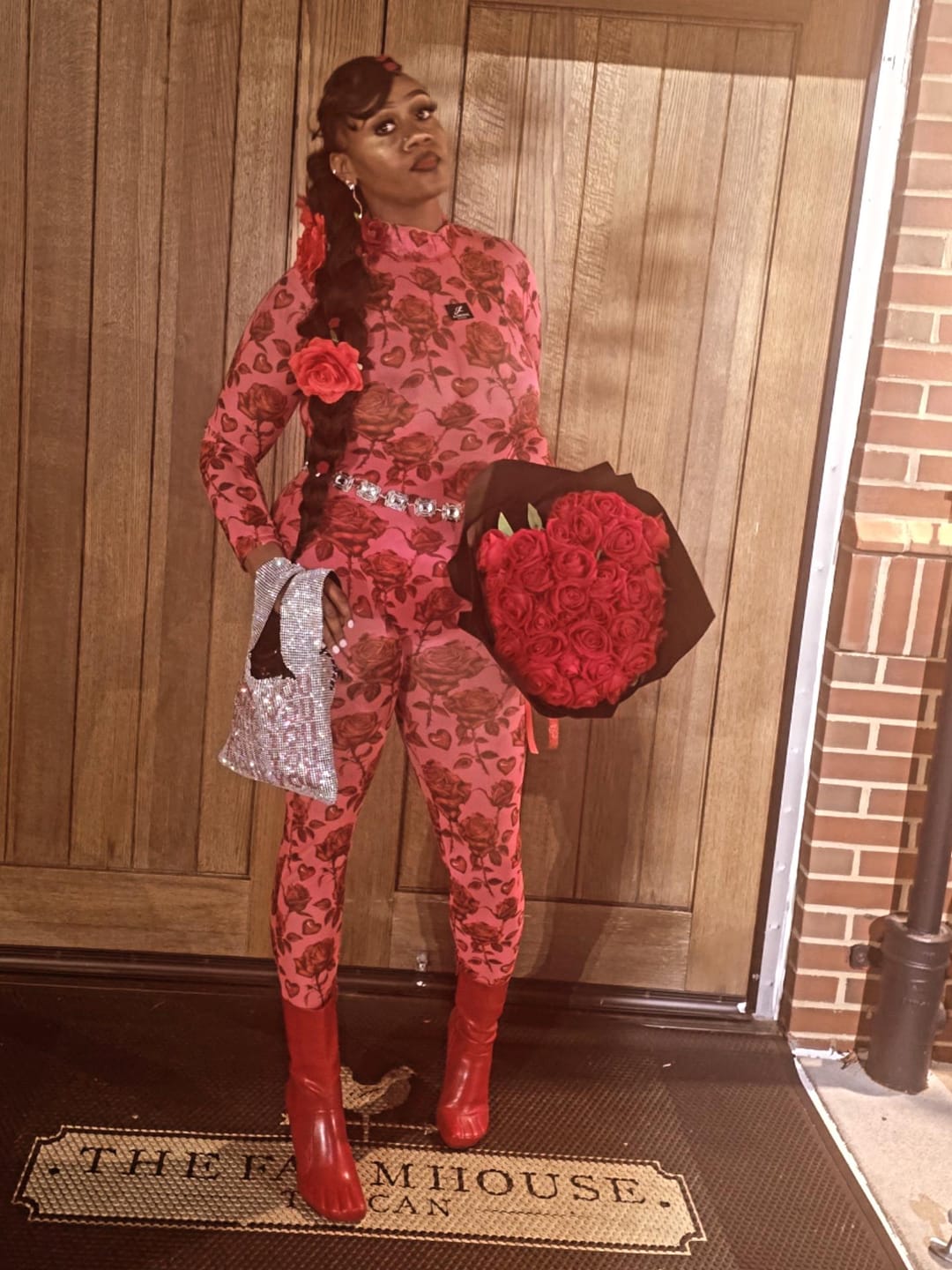 Customer photo review of Rumi Rose Mesh Jumpsuit