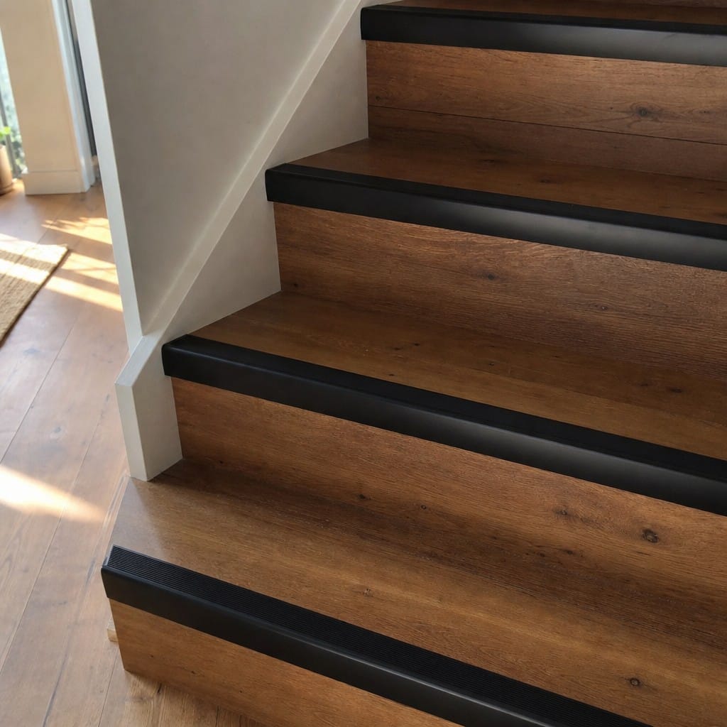 Customer photo review of Raked Back Stair Nosing 62x55mm Aluminium, Bronze & Black Anodised