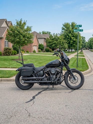 Customer photo review of 18L - Patriot Medium Motorcycle Throw Over Saddlebags for Harley Softail Street Bob FXBB/S