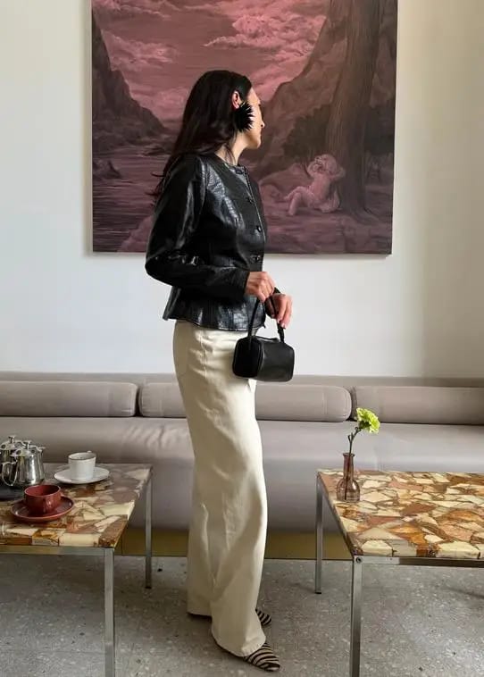 Customer photo review of Sandra Croc Embossed Faux Leather Jacket
