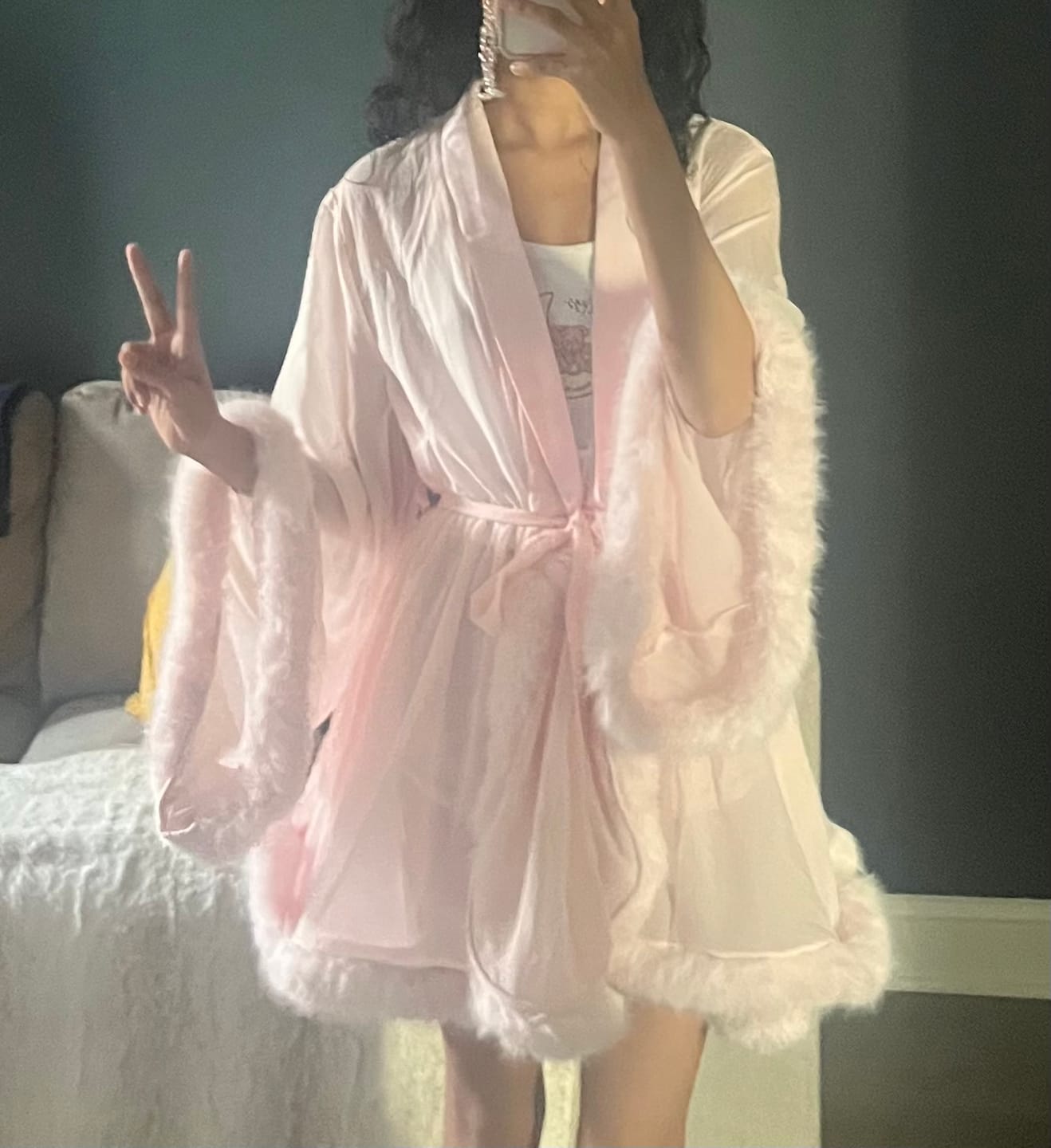 Customer photo review of Rosé Princess Fur Chiffon Robe