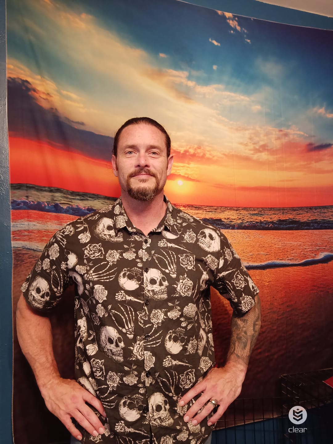 Customer photo review of Men's Skull Rose Floral Punk Rock and Roll Cool Button Up Shirt