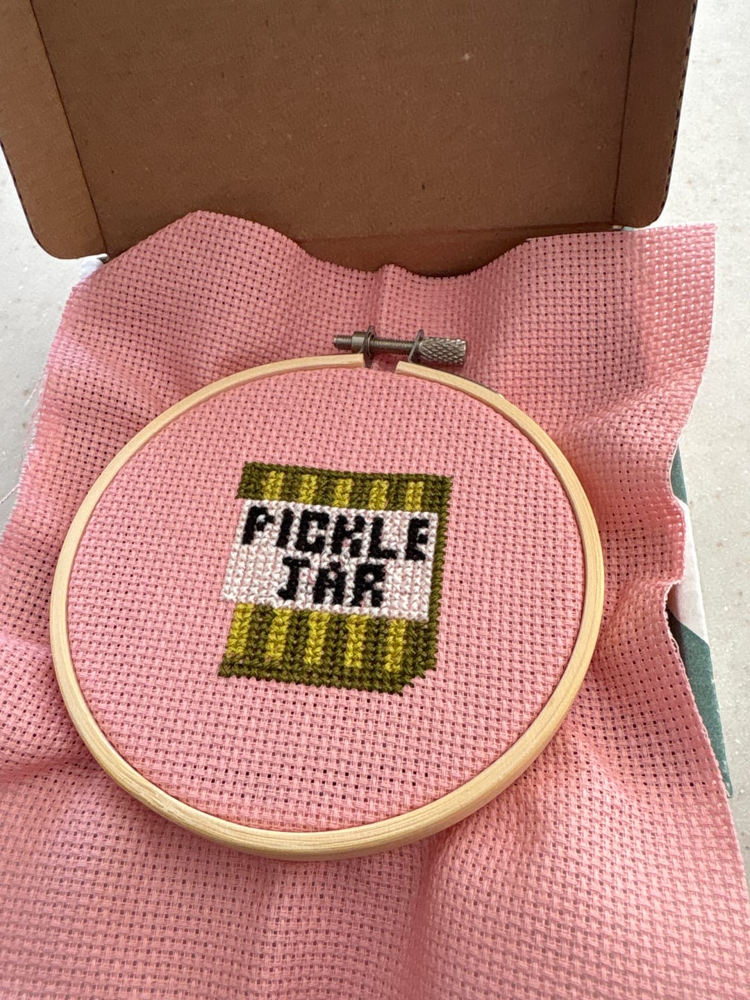 Customer photo review of Pickle Jar Cross Stitch Kit