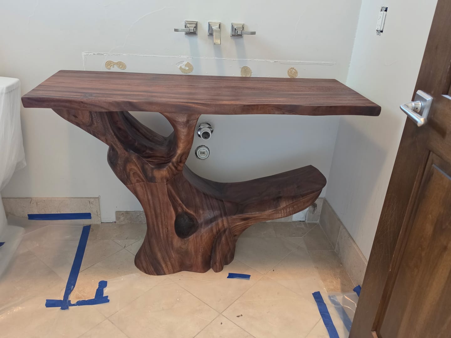 Customer photo review of Modern Solid Wood Bathroom Vanity Organic Live Edge For Minimalist Bath