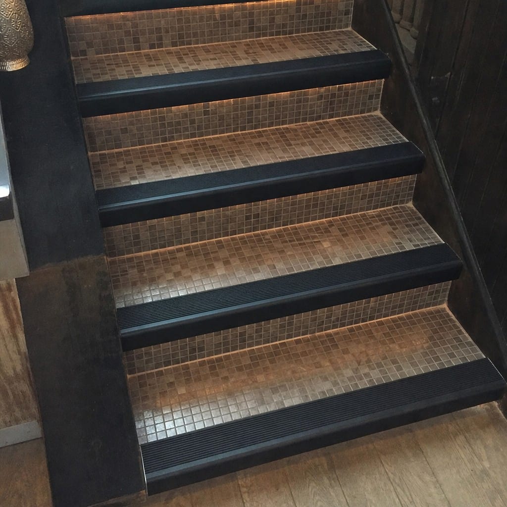 Customer photo review of Raked Back Stair Nosing 62x55mm Aluminium Cut to Any Size