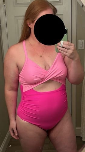 Customer photo review of Emoswim - Damen Badeanzüge Push-Up Bauchweg Bademode V-Ausschnitt Cut-Out Bedeckende Bademode