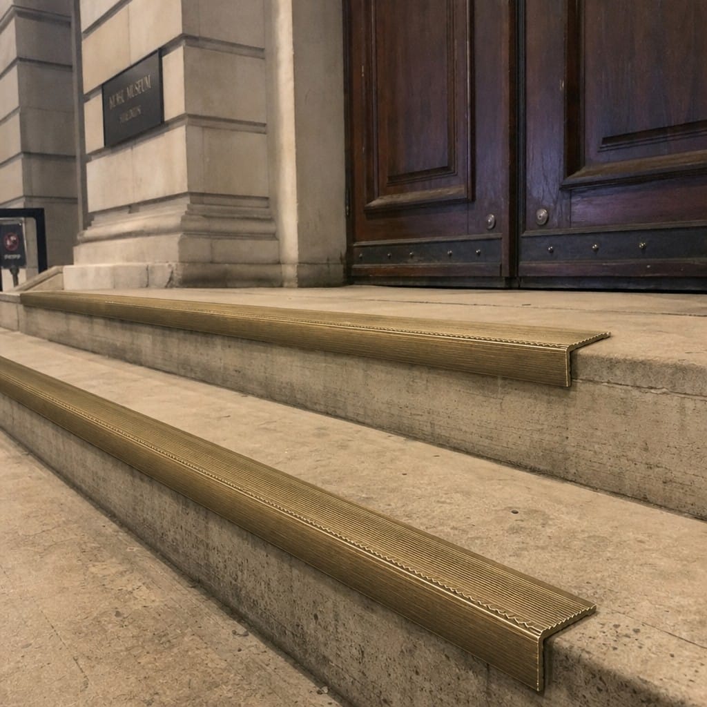 Customer photo review of Solid Brass Ridged Stair Nosing 63x55mm Cut to Any Size