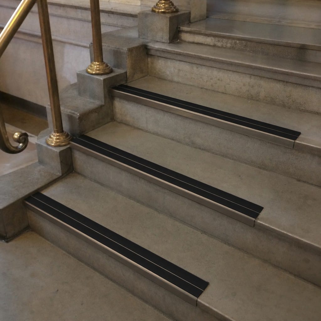 Customer photo review of Black, Bronze & Mirror Aluminium Stair Nosing 93x38mm Square Edge, Twin Anti-Slip Inserts