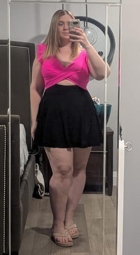 Customer photo review of Emoswim - Damen Badeanzug Rüschen Cut-Out Badekleid Bauchweg V-Ausschnitt Wickel-Bademode