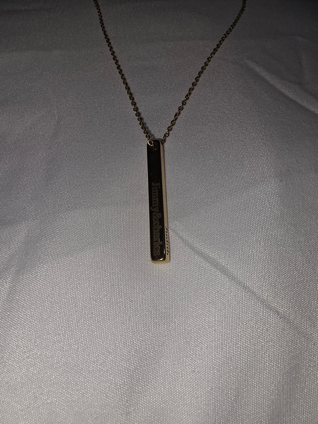 Customer photo review of Engraved 3D Bar Necklace