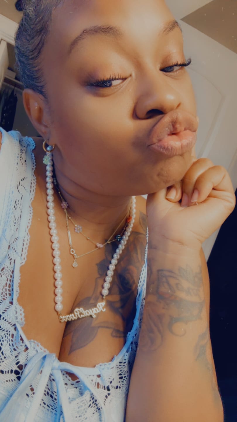 Customer photo review of Custom Name Necklace w/ Pearl Chain
