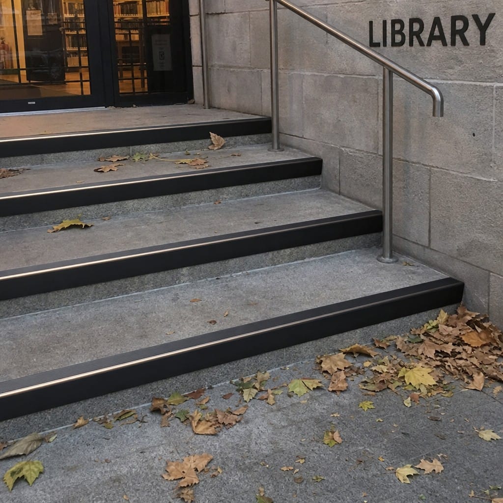 Customer photo review of Raked Back Stair Nosing 62x55mm Aluminium, Bronze & Black Anodised