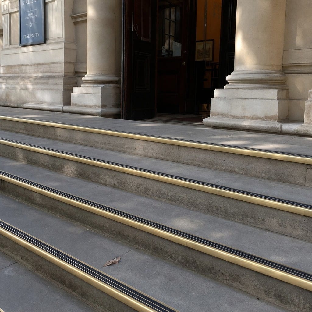 Customer photo review of Solid Brass Ramped Stair Nosing 83x40mm Cut to Any Size