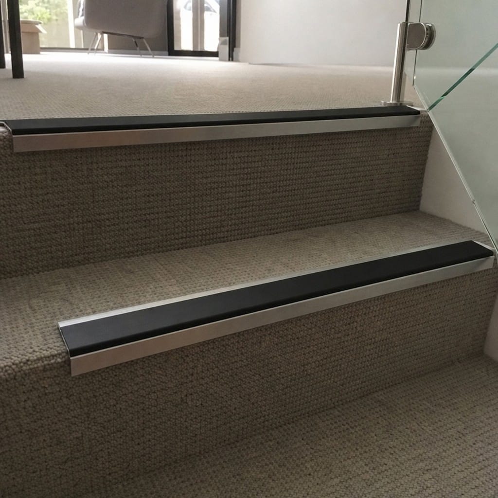 Customer photo review of Black, Bronze & Mirror Aluminium Stair Nosing 70x32mm Square Edge, Single Anti-Slip Insert