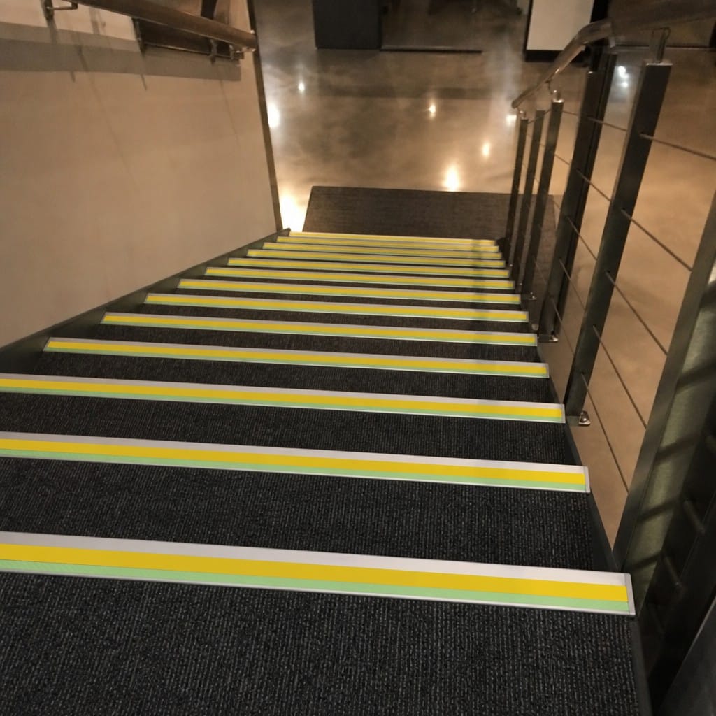 Customer photo review of Aluminium Stair Nosing 67x55mm Photoluminescent Square Edge, DDA Compliant