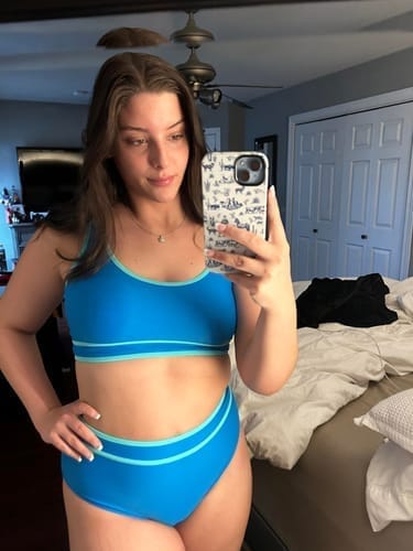 Customer photo review of Emoswim - Damen High Waist Bikini-Sets Sportliche Zweiteilige Badeanzüge Colorblock Cheeky High-Cut Bademode