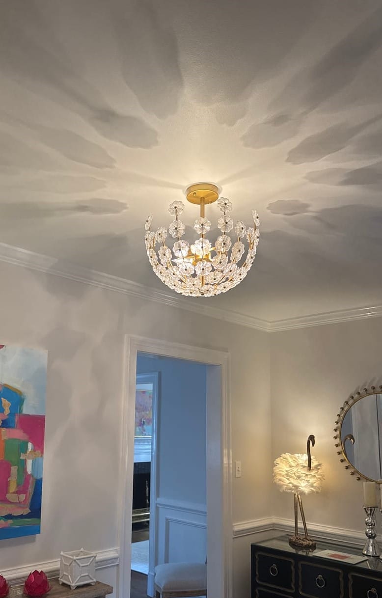 Customer photo review of 3-Light French Gold Floral Semi Flush Mount Light with Glass Flowers