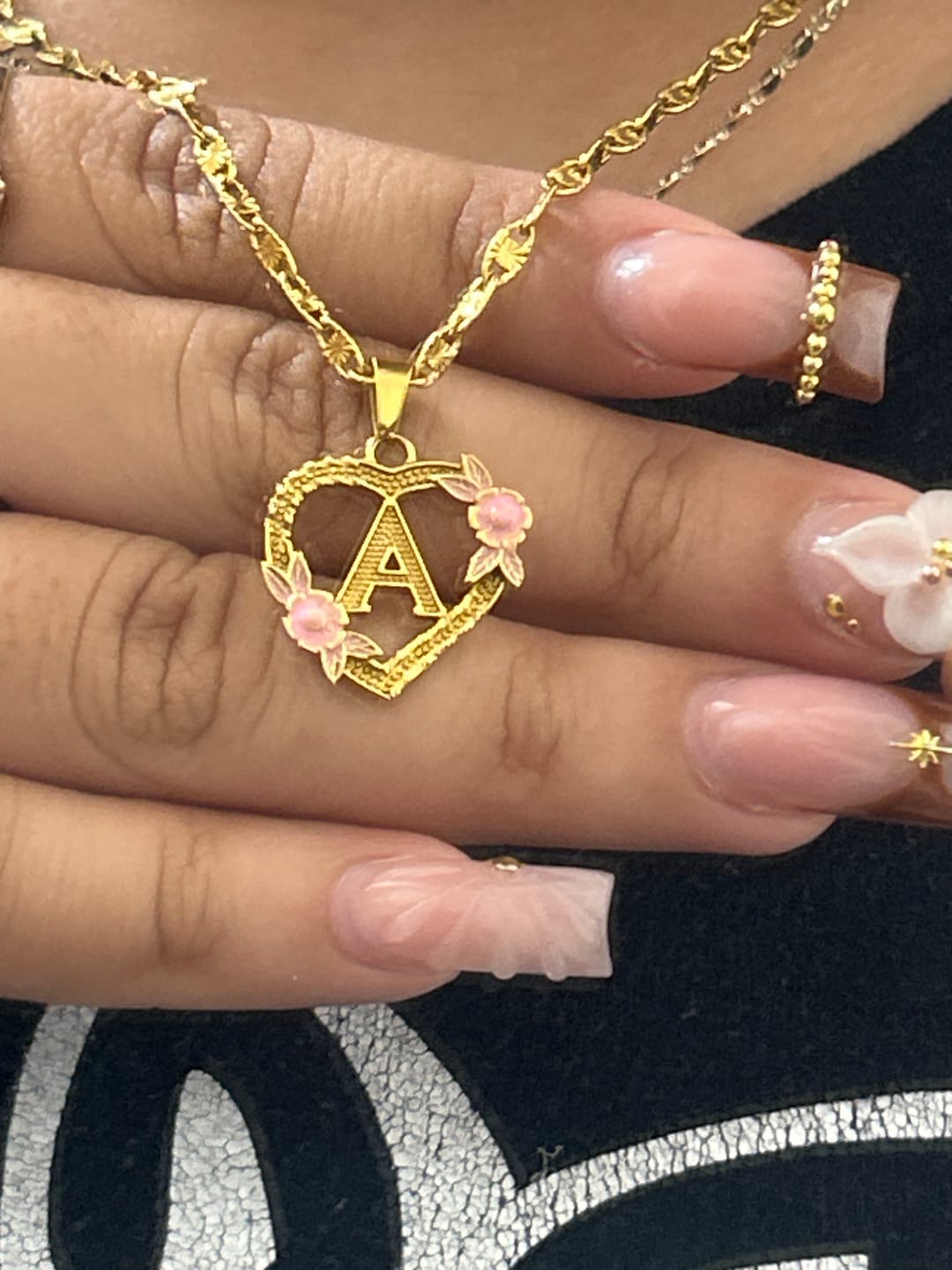 Customer photo review of Flower Initial Necklace w/ Clip Chain