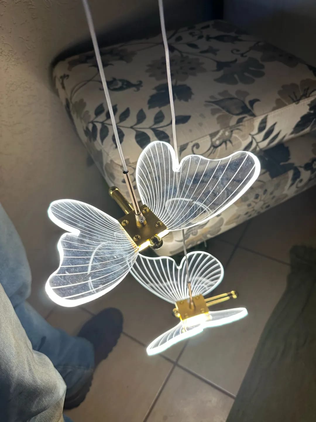 Customer photo review of Gold Pendant Light for Living Room, Butterfly Accents, 2 Heads