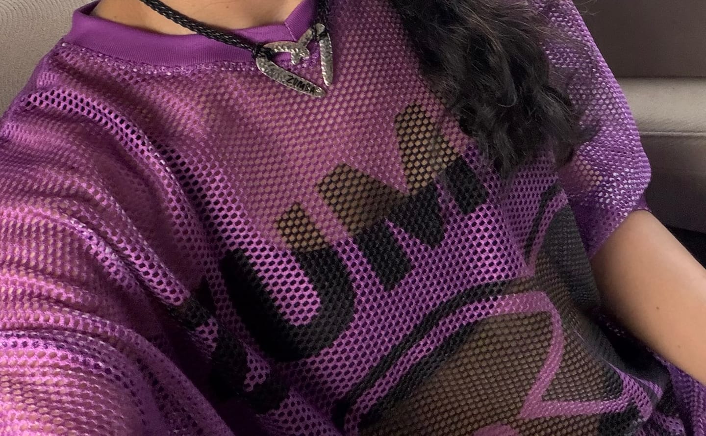 Customer photo review of Ultrabright Oversized Mesh V-Neck Top