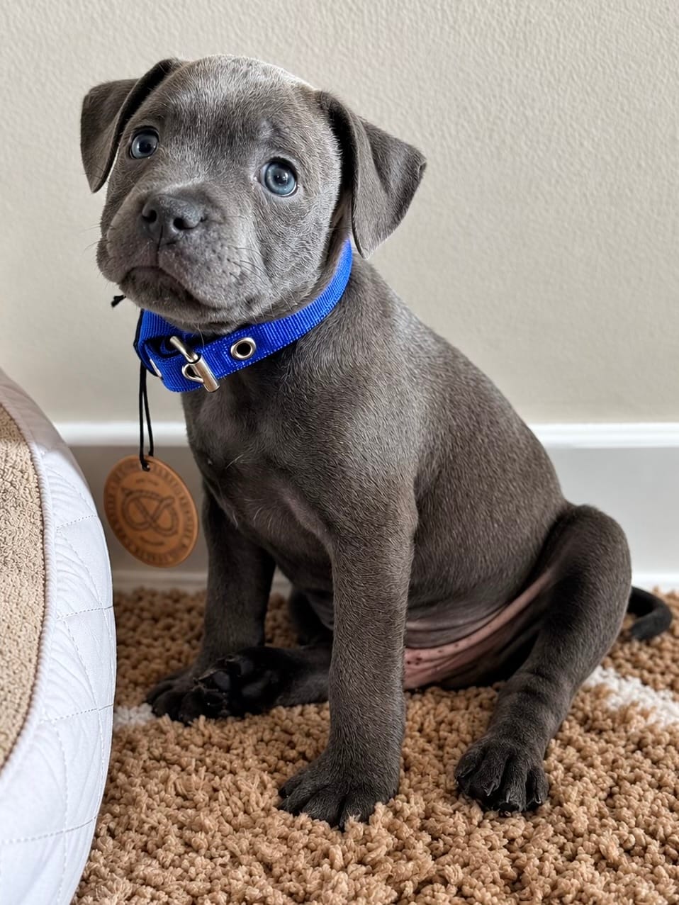 Customer photo review of Staffordshire Bull Terrier 1935® Puppy Collar & Leash Set - Royal Blue
