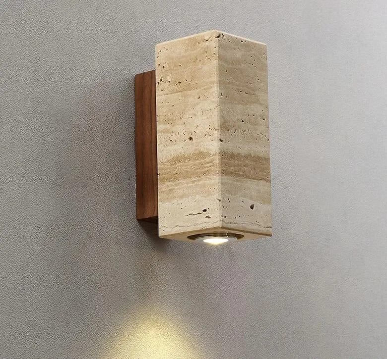 Customer photo review of Wood Wall Light for Bedroom, Natural Travertine, 16 cm