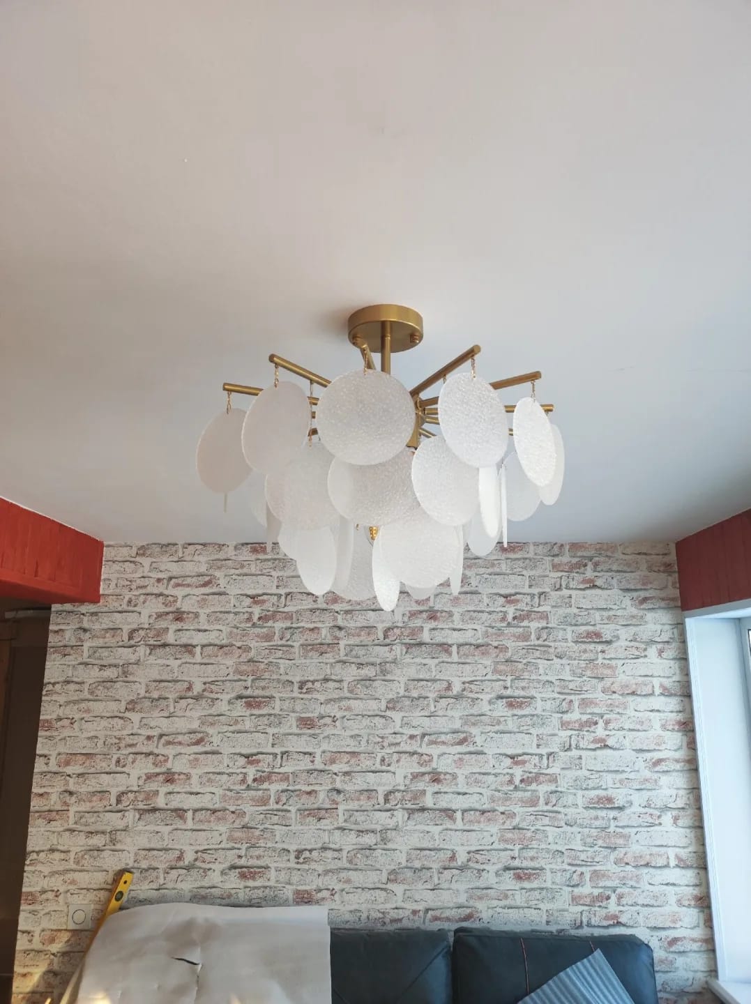 Customer photo review of Gold Chandelier for Entryway, Light-Refracting Discs, 50-80 cm