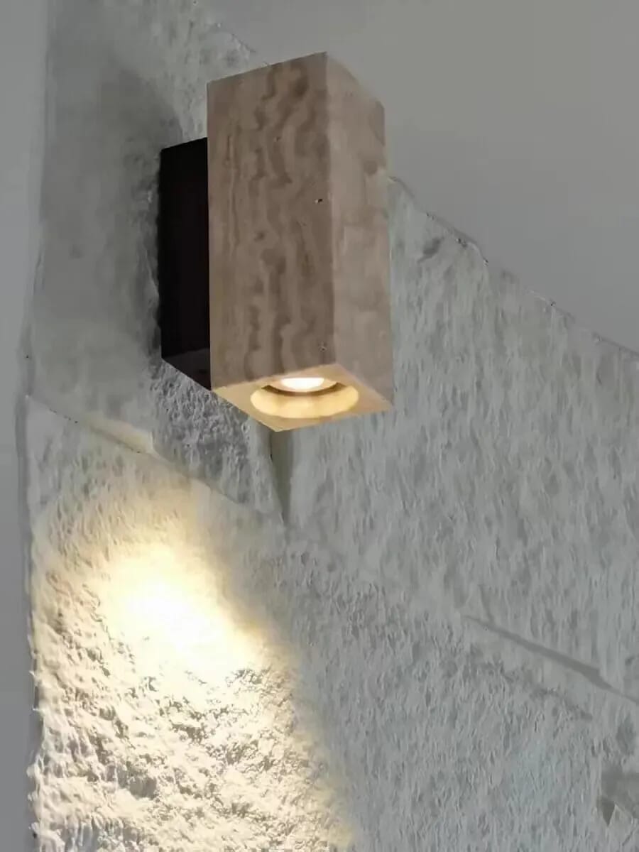Customer photo review of Wood Wall Light for Bedroom, Natural Travertine, 16 cm