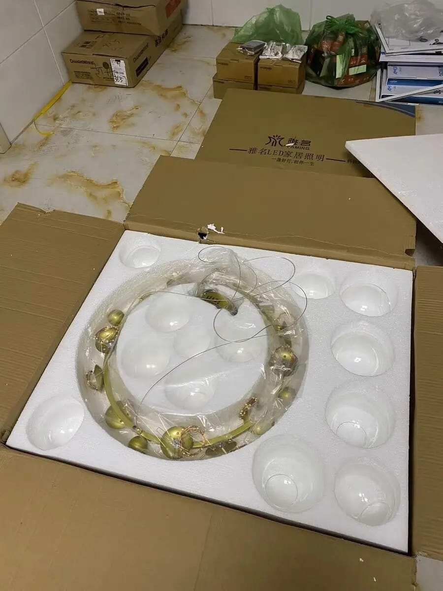Customer photo review of Gold Chandelier for Stairwell, Glass Spheres, 100 cm