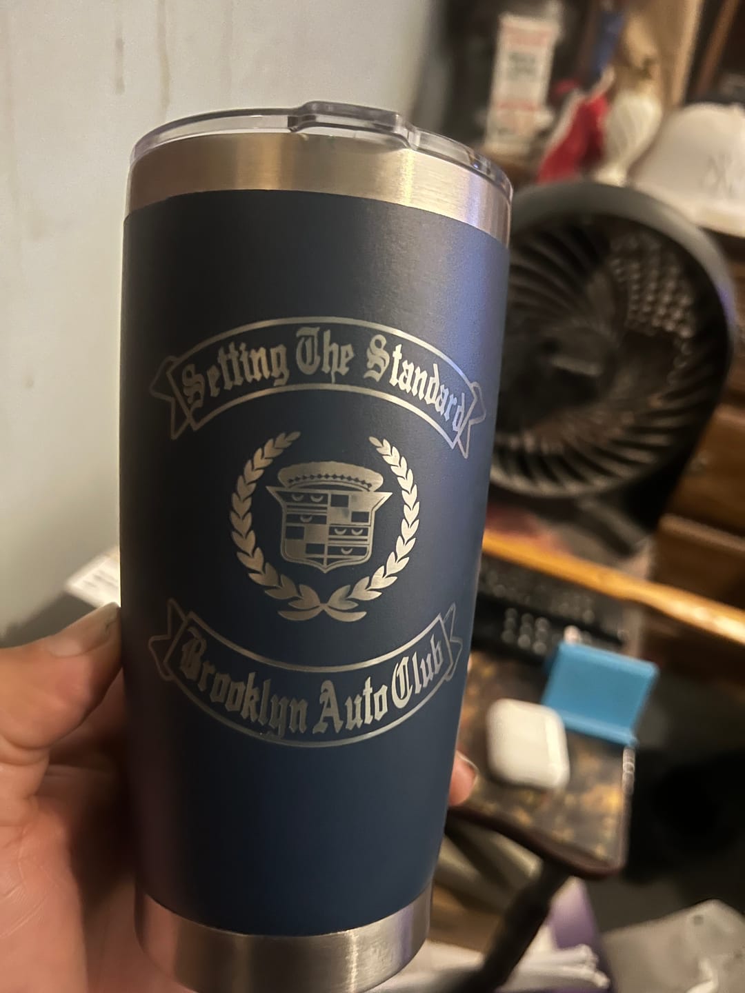 Customer photo review of $5 Sample - Custom 20 oz Tumbler with your Business Logo Engraved - Great Test Before Bulk Volume Order!