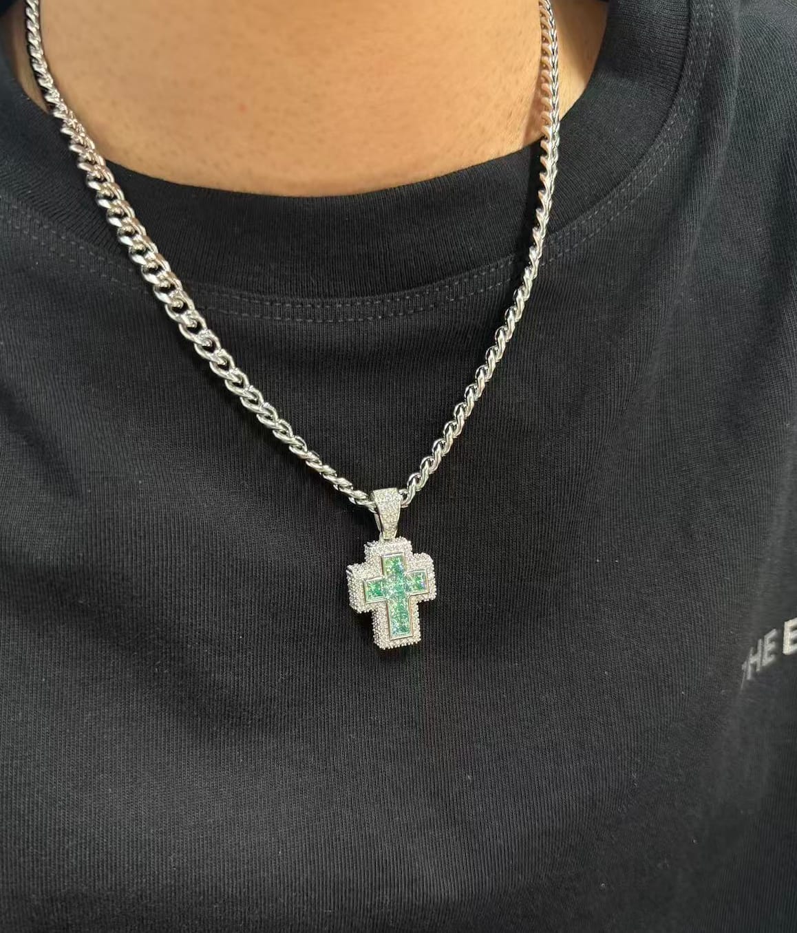 Customer photo review of Iced Out  Princess Cut Moissanite Cross Pendant Necklace