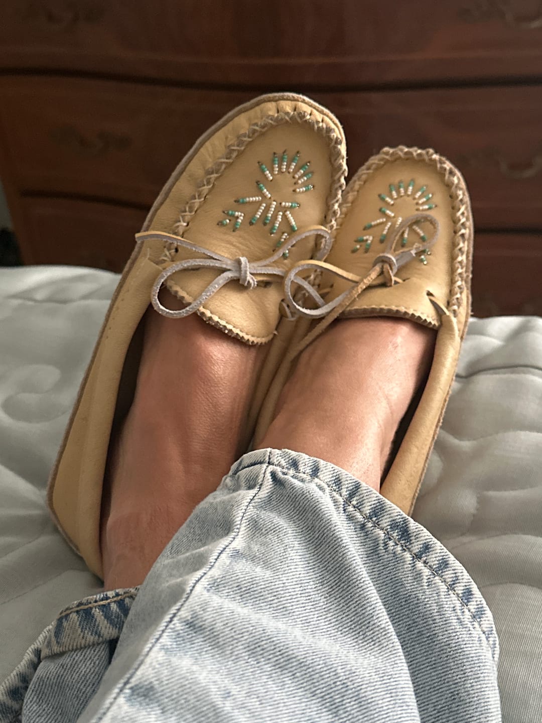 Customer photo review of Women's Soft Sole Moose Hide Leather Moccasins