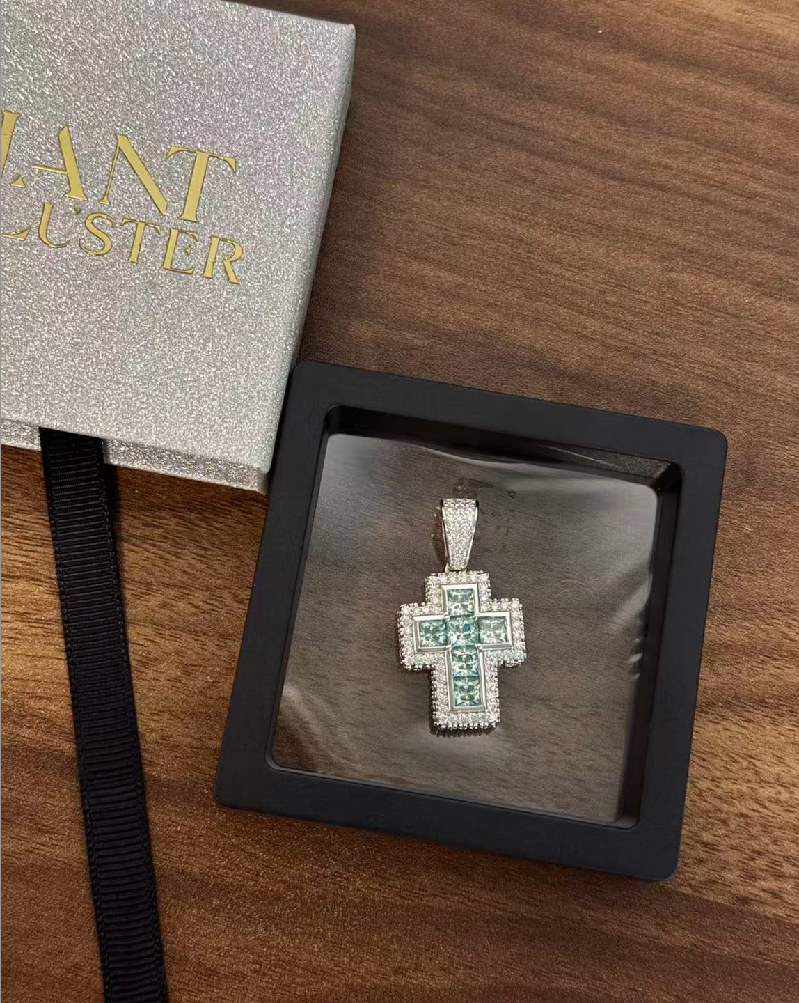 Customer photo review of Iced Out  Princess Cut Moissanite Cross Pendant Necklace