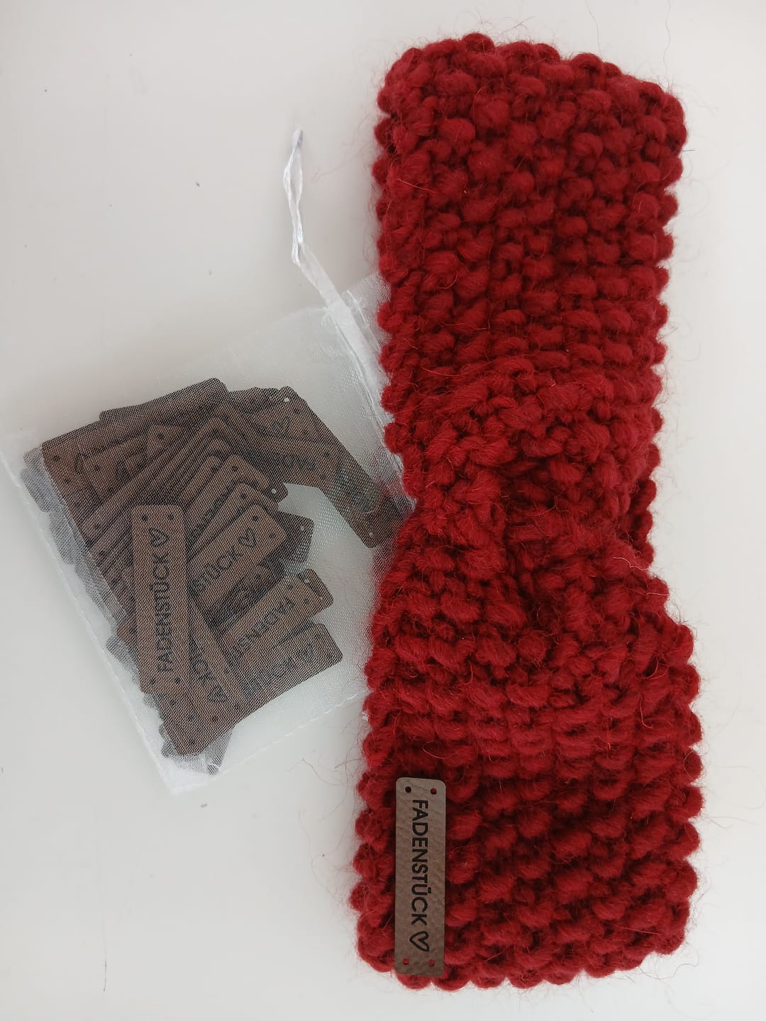 Customer photo review of Kunstleder Labels mit eigenem Schriftzug, verschiedene Farben