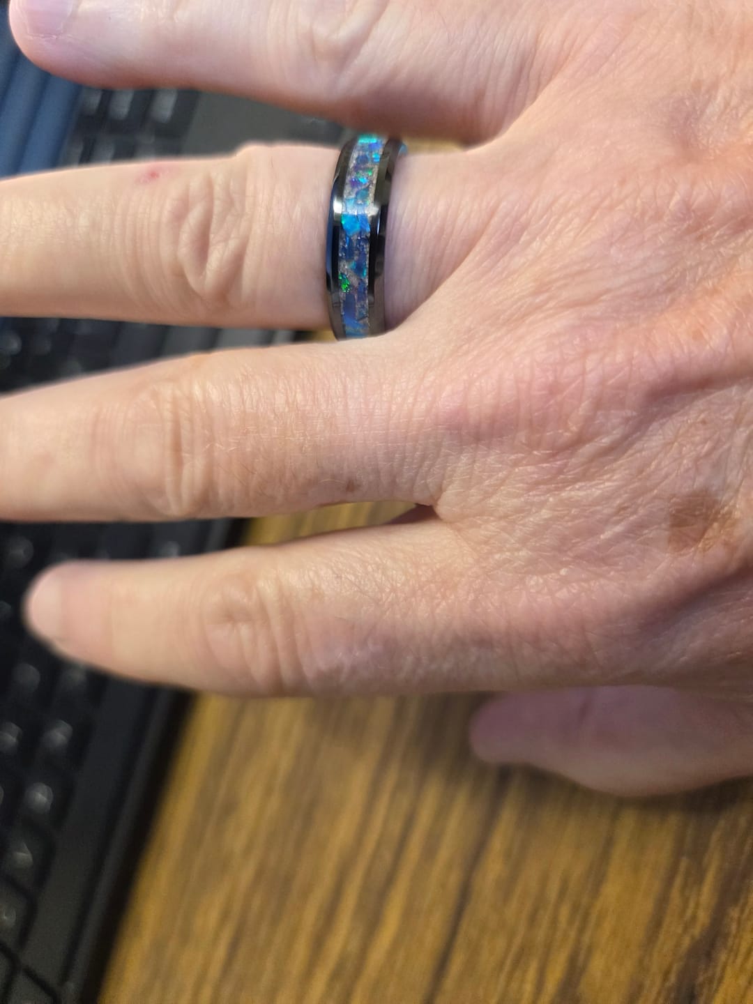 Customer photo review of Titanium Carbide Ring with Cremation Ashes