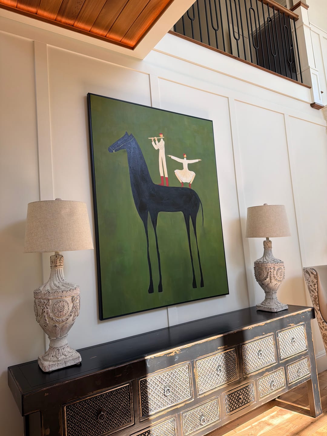 Customer photo review of Minimalist Black Horse Wall Art – Artistic Equestrian Canvas with Dancing Figures #HA022