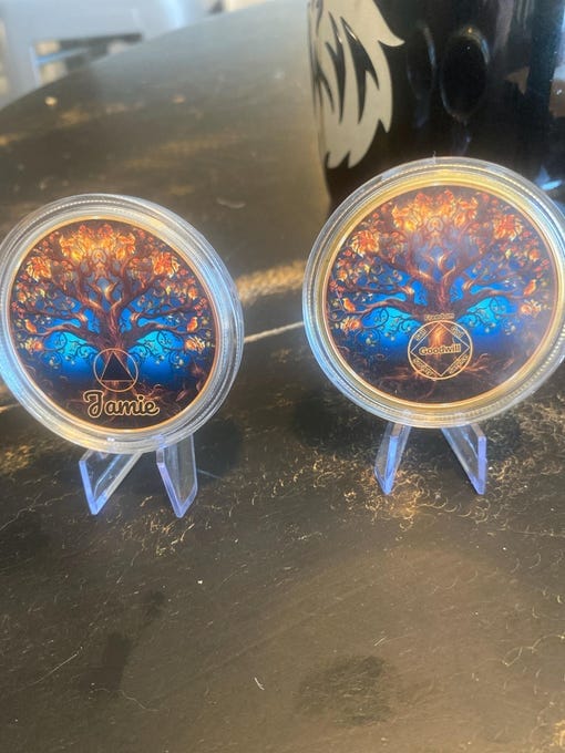 Customer photo review of Personalized Sobriety Coin - Tree of Life