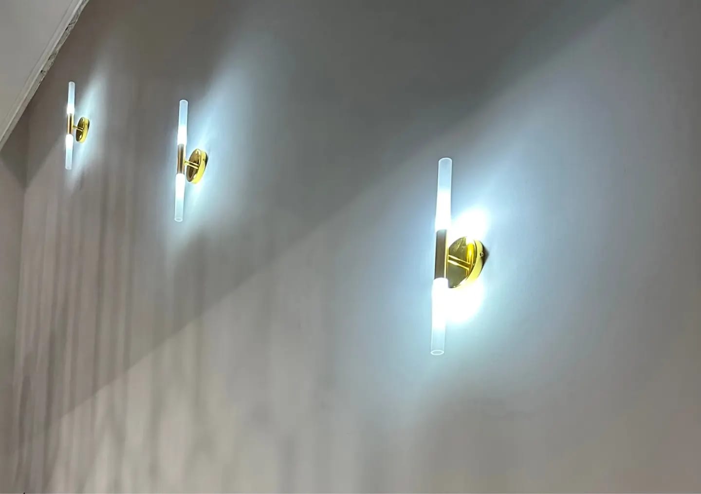 Customer photo review of Gold Wall Light for Living Room, Frosted Acrylic Shade, 40 cm