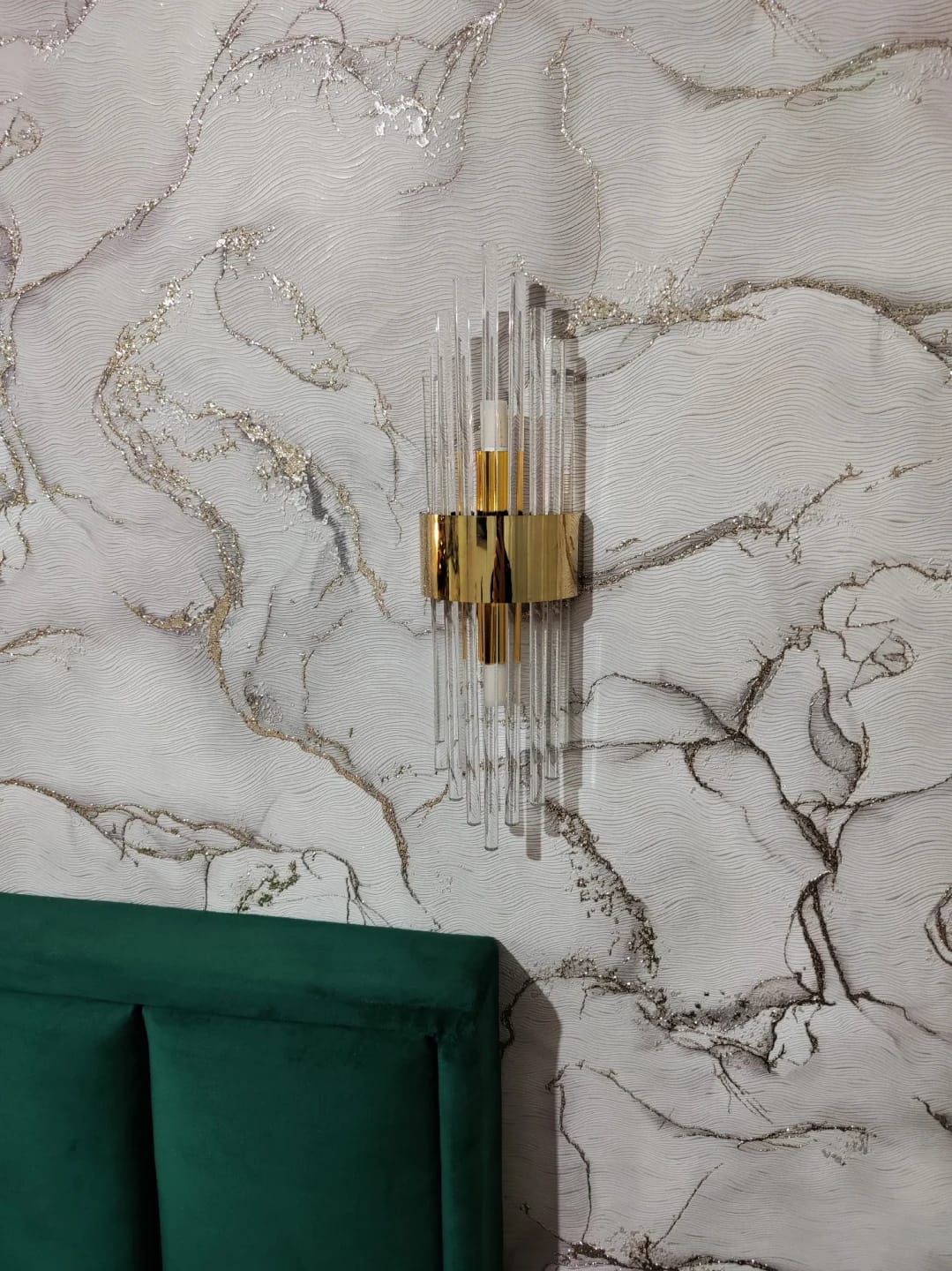 Customer photo review of Black Wall Light for Hallway, Slim Crystal Rods, 56 cm
