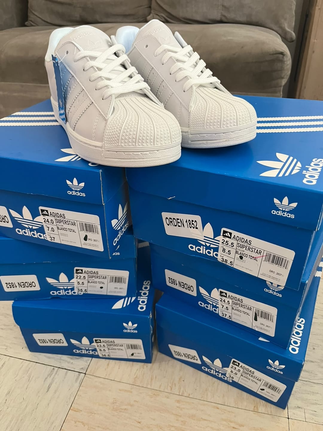 Customer photo review of Paq 6 Pares Tenis Concha Blanco Total 22/25.5