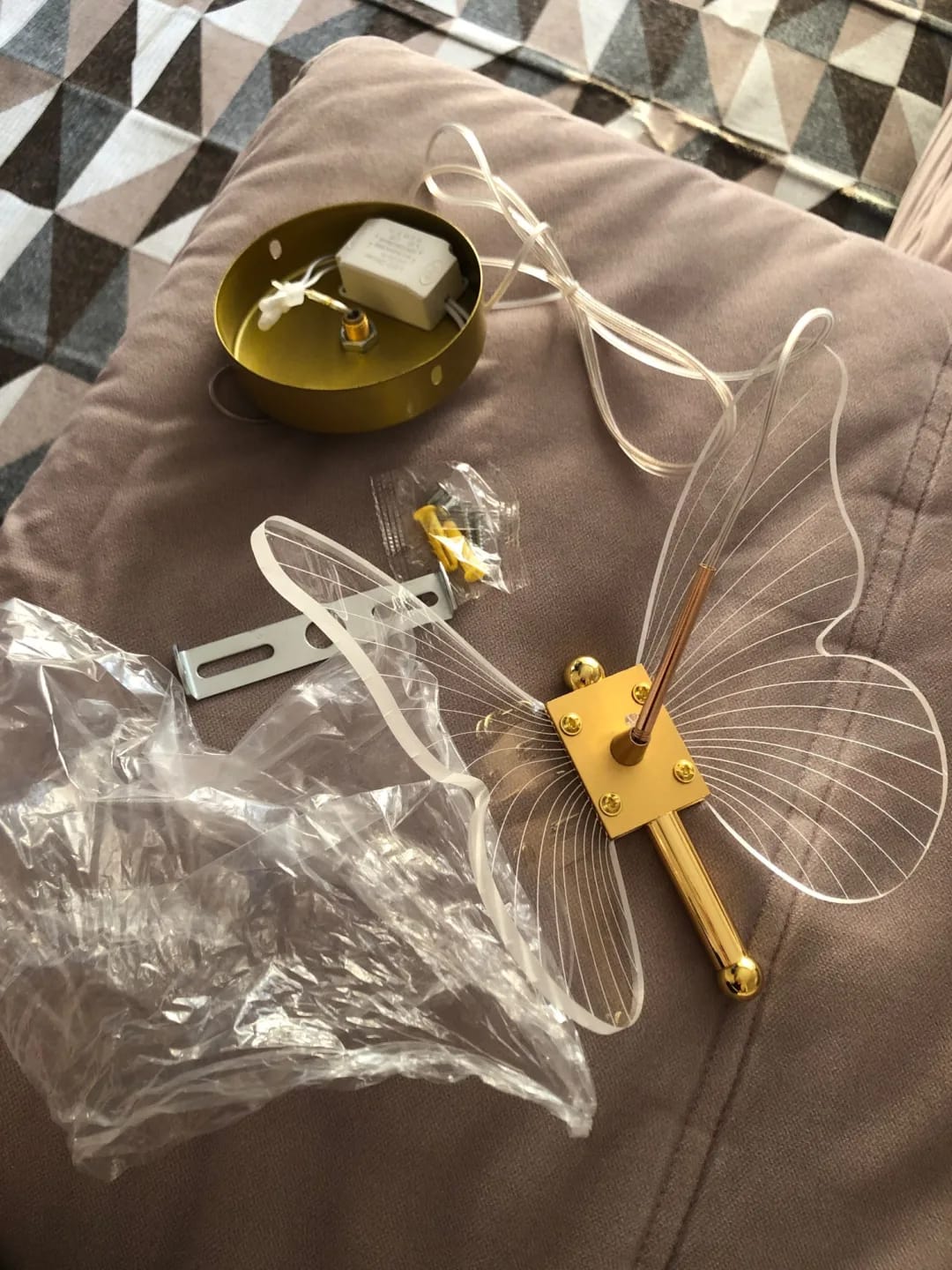 Customer photo review of Gold Pendant Light for Living Room, Butterfly Accents, 2 Heads
