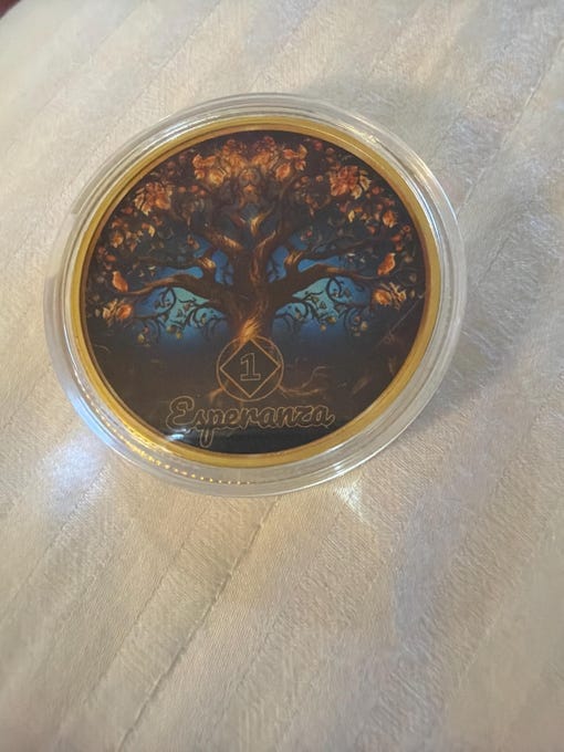 Customer photo review of Personalized Sobriety Coin - Tree of Life