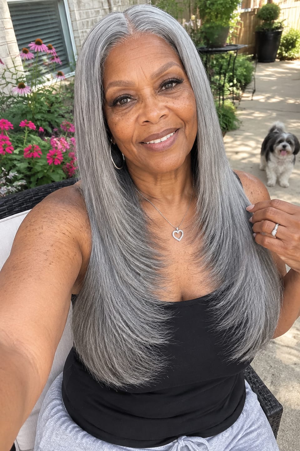 Customer photo review of Luvwin Salt & Pepper Gray Straight Layered Cut Beginner Friendly Glueless Wig 100% Human Hair