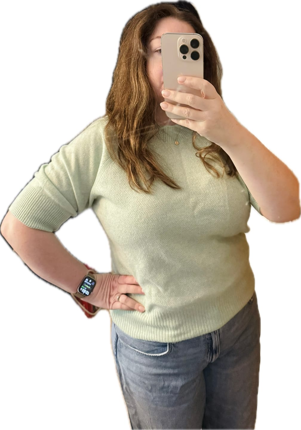 Customer photo review of Deep Mint Green Cashmere Short Sleeve Crew Neck Jumper Large