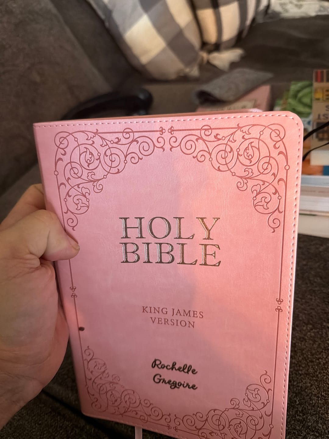 Customer photo review of Pink KJV Bible with Engraving and Tab Options