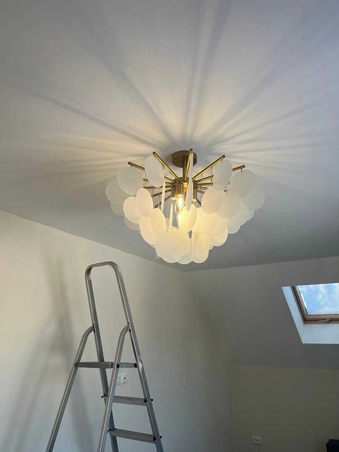Customer photo review of Gold Chandelier for Entryway, Light-Refracting Discs, 50-80 cm